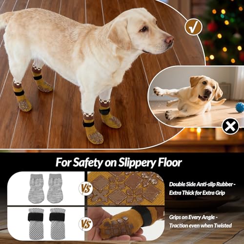 Image of ROZKITCH 2 Pairs Cat Sock for Injured Paws, Breathable Socks for Cats Stop Scratching Dog Paw Protectors for Injured Paws Protective Anti-Slip Grip Socks Foot Protector Puppy Brown XS