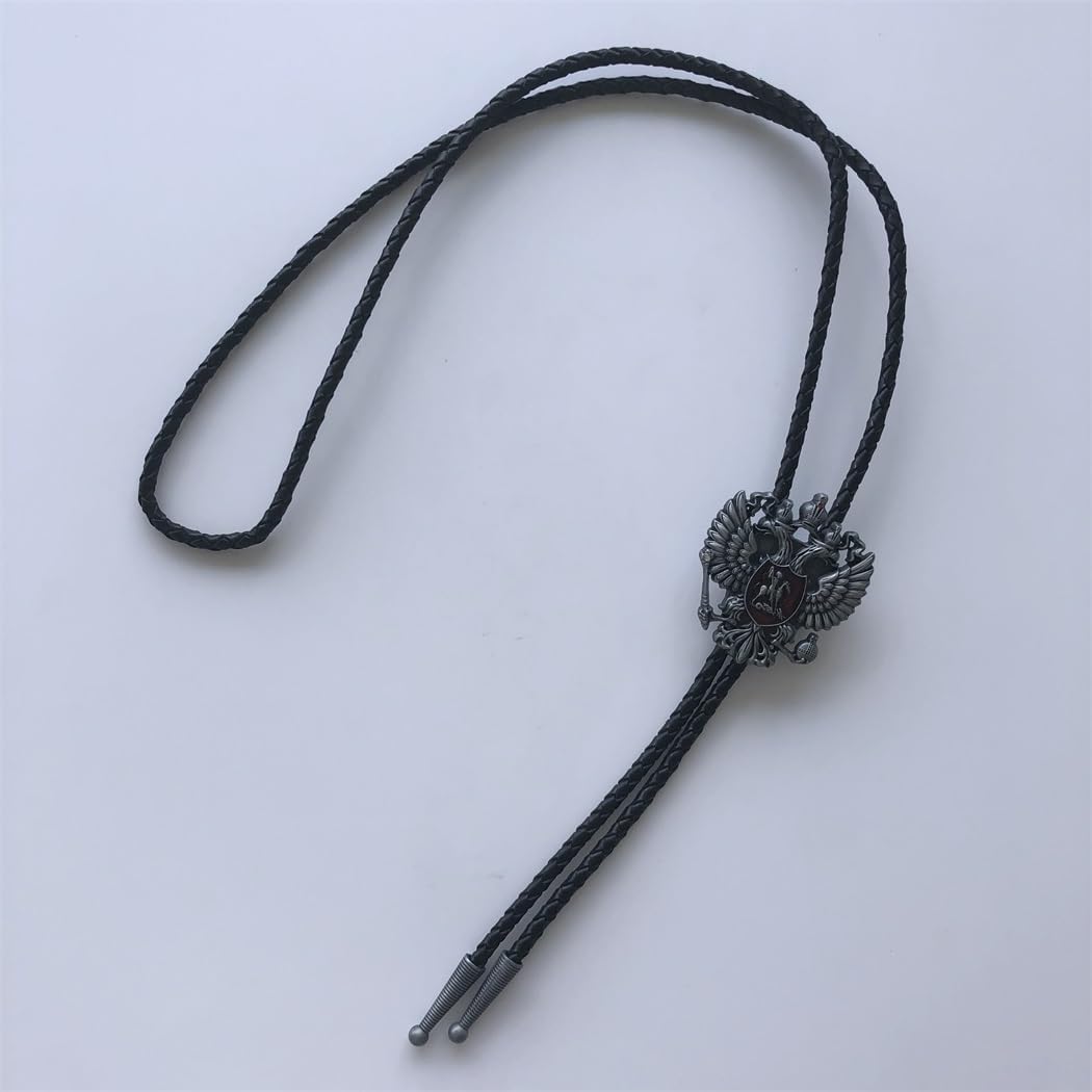 Bolo Tie for Men,Cowboy Necklace,Antique Silver Russia Eagle Enamel Bolo Tie