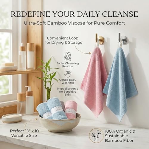 Image of elves Bamboo Viscose Face Cloth - Soft Washcloths for Baby & Adult Sensitive Skin- Organic Wash Clothes 10'' x 10'' - Reusable Makeup Remover Face Towel - Set of 6 (Grey)