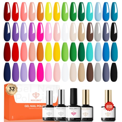 Image of modelones Nude Gel Nail Polish Set Glitter 32PCS 28Colors Red Blue Green