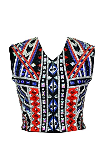 Veste de Western Showmanship bleue et rouge en strass cristal avec zip YKK et pendentif