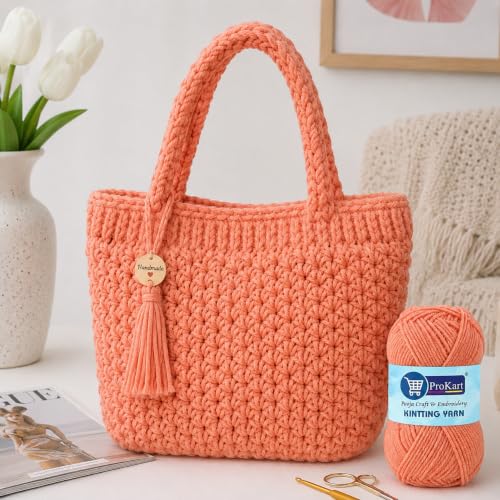Image of ProKart Premium 4-Ply Woolen Knitting Yarn | 100g Light Peach Hand Crochet Soft Wool for Sweaters, Scarves, Hats, Baby Clothes & DIY Craft Accessories (1 Ball x 100g)