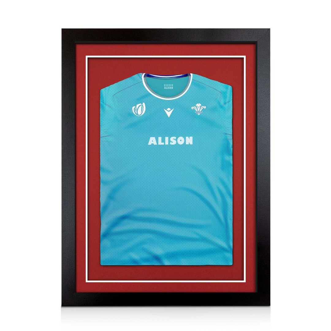 Alison Kingsgate 80×60cm Football Shirt Frame | Deep 3D Box with Crimson Mount- 40×58cm Window for Sports Shirt Display | Cricket, Marathon Jersay | DIY Mount Kit with Perspex Front | Matte Black