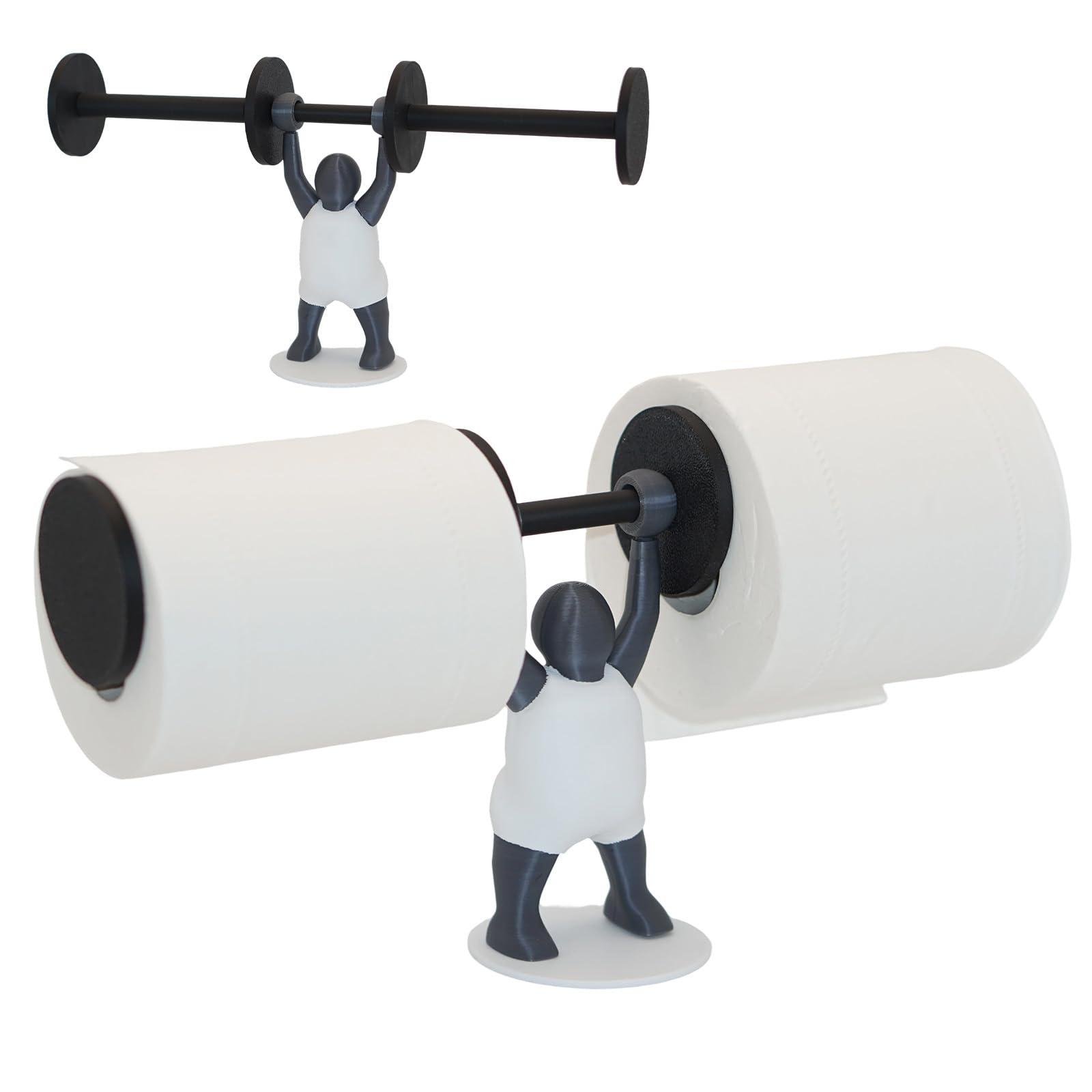 Weightlifter Toilet Paper Holder - 3D Printed Unique Design, Stand with Barbell, Holds 2 Rolls of Paper, Fun Bathroom & Kitchen Decor for Fitness Enthusiasts