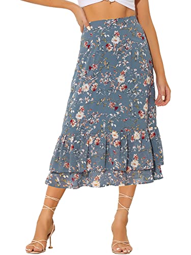 Image of Allegra K Women's Printed Skirt 2025 Weekend Trendy Summer Chiffon Ruffle Tiered Flowy Midi Skirts