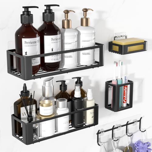 Shower Caddy Adhesive,5 Pack Rustproof Shower Organizers & Storage,Black - image 1