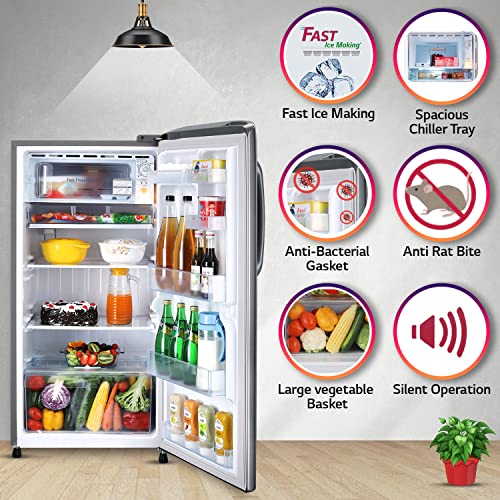 Image of LG 215 L 3 Star Direct-Cool Single Door Refrigerator Appliance (GL-B221APZD, Shiny Steel, Fast Ice Making, 2022 Model)