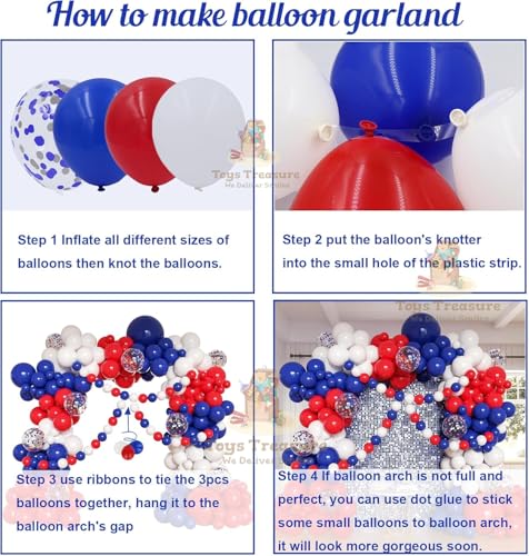 Image of Toys Treasure 104Pcs Birthday Decoration Kit - Blue Red White Balloons Happy Birthday Banner Party Supplies Set