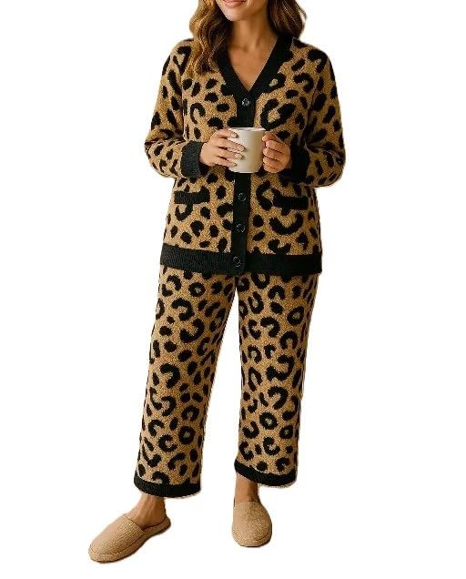 Women's Winter Fashion Full Length Printed Nightwear Pyjama and top Set Women Elastic Waist Warm Night Suit Set-image-45