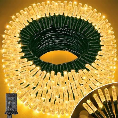 2025 Upgraded Christmas Tree Lights, 158 FT 480 LED String Lights Green Wire with 8 Modes, Timer and Memory, Plug in Outdoor Waterproof Twinkle Lights for Indoor Yard Xmas Holiday, Warm White