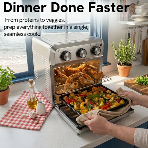 VAL CUCINA 6-in-1 Air Fryer Toaster Oven Combo, Compact 12.7 QT Small Countertop Convection Oven, Fits 9" Pizza & 4 Toast, Hexagon Hybrid Heating, Enamel Baking Pan Included, Stainless Steel Finish - Image 4