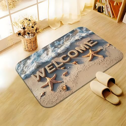 Image of Arviz Welcome Doormat for Home Entrance, 3D Beach Welcome Door Mat, Rubber Water Absorbent Mats for Bathroom Door Mat, Dirt Trapping Entryway Rug for Bathroom, Home, Office