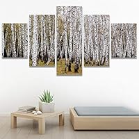 SIGNWIN 5 Panel Canvas Wall Art Modern Art Forest Multicolor Photography Relax/Calm Romantics Scenic for Home Decorations Ready to Hang - 60