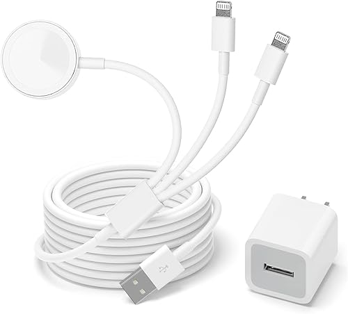 Cargador 3 en 1 para iPhone y Apple Watch certificado Apple MFi Cable de carga magnético iWatch de 66 pies con cargador de pared USB enchufe de