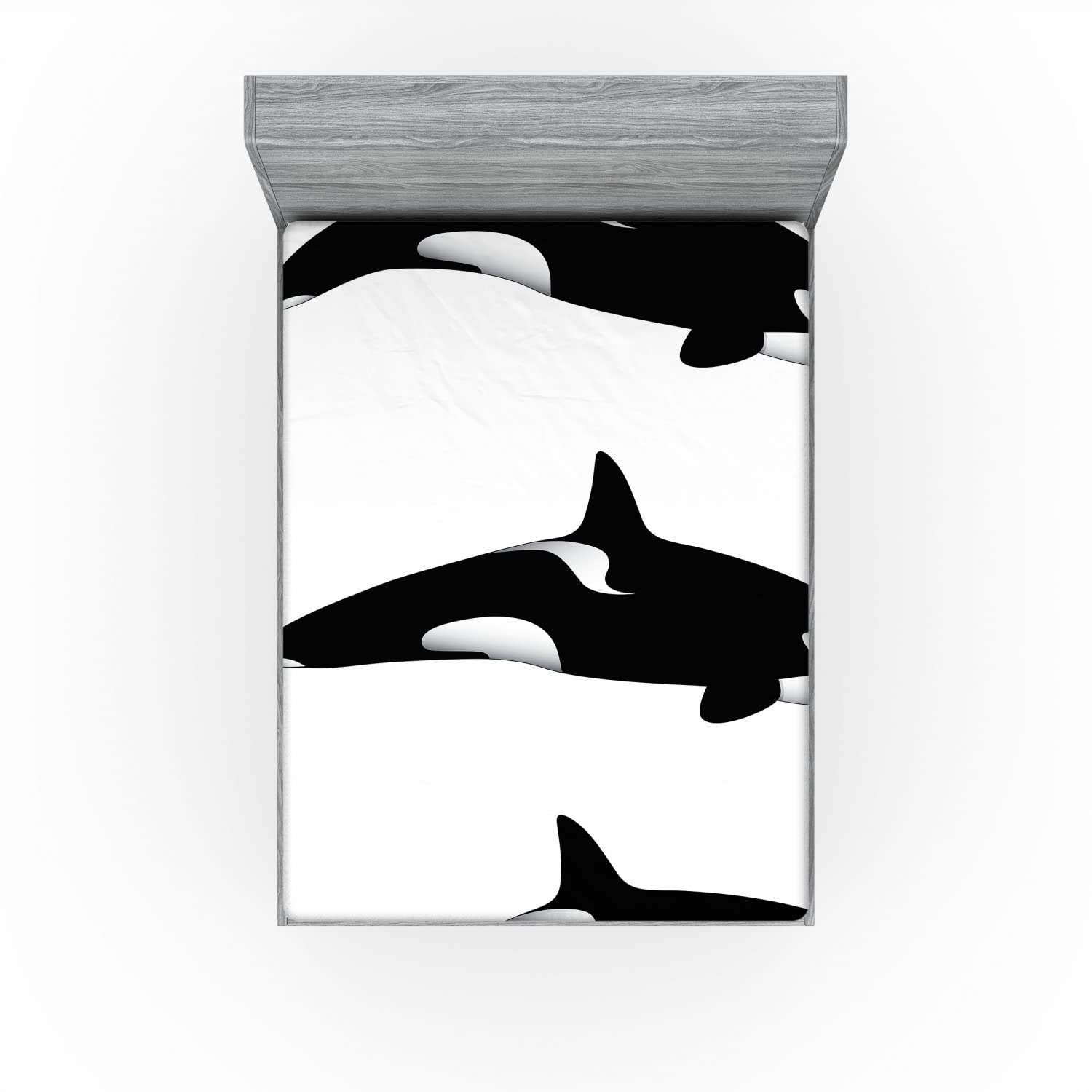 Ambesonne Black White 2 Pack Fitted Sheet, Orca Killer Whales, Bed Cover All-Round Elastic Deep Pockets 2 Pieces, Package Contains 2 Full Size Fitted Sheets, White and Charcoal