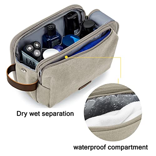 Image of BAGSMART Toiletry Bag for Men, Canvas Travel Toiletry Organizer Dopp Kit Water-resistant Shaving Bag for Toiletries Accessories, Beige, Large, Basic /Leisure