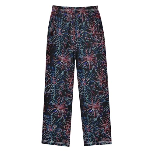ALAZA Red Blue Spider Web Happy Halloween Pajama Lounge Pants Long Sleep Pajama Bottoms with Pockets2