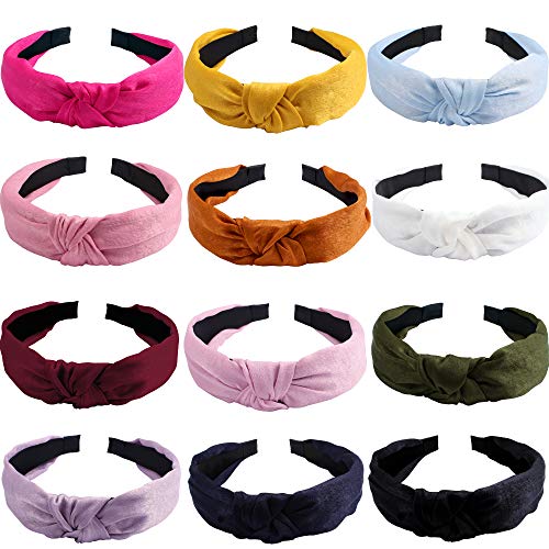 Taomoder 12Pcs Knot Headbands for Women Fashion Satin Headbands Solid Colors Hairbands for Women Turban Headbands for Women Wide Headbands for Women Headbands Women Hair Hairbands for Women
