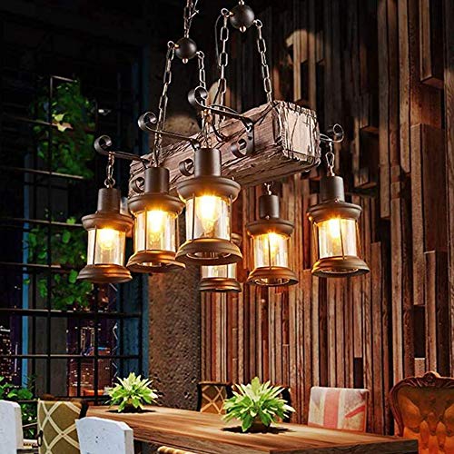 Lampe suspendue E27 en bois style loft pour illuminer vos dîners chaleureux dans le salon