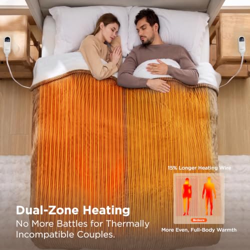 Image of Bedsure Ribbed Electric Blanket King, Brown Heated Blanket, Preheat