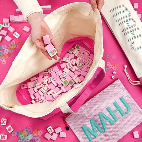 Ceenna American Mahjong Set with Carrying Bag Pink 160 Tiles 4 All-in-one Color Rack Pushers Game Table Mat Plastic Mahjong Coins Complete Ma Jong Game Set by Ceenna - Image 7