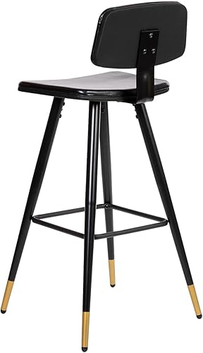 Miniatura 17 de Flash Furniture Kora Taburetes de bar de respaldo bajo de grado comercial, tapicería LeatherSoft marrón, marco de hierro negro, reposapiés