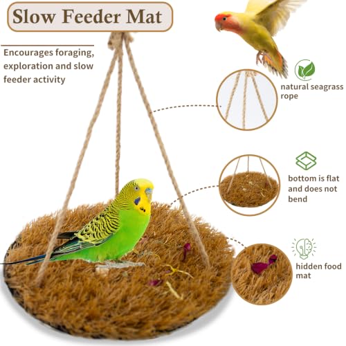 Image of FlidRunest Yellow Large Bird Foraging Mat, Natural Bird Grass Hammock Swing Toy with Hooks, Climbing Perch Hanging Toy for Parakeets, Parrot, Cockatiels, Bearded Dragon