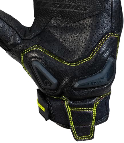 Image of Rynox Air GT 2 Gloves | Short-Cuff Motorcycle Riding Gloves with Impact Protection | Black Hi-Viz Green, Large