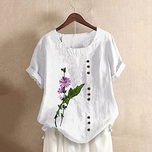 Camisas de linho de algodão para mulheres camiseta top para mulheres estampa de flores festa moda so