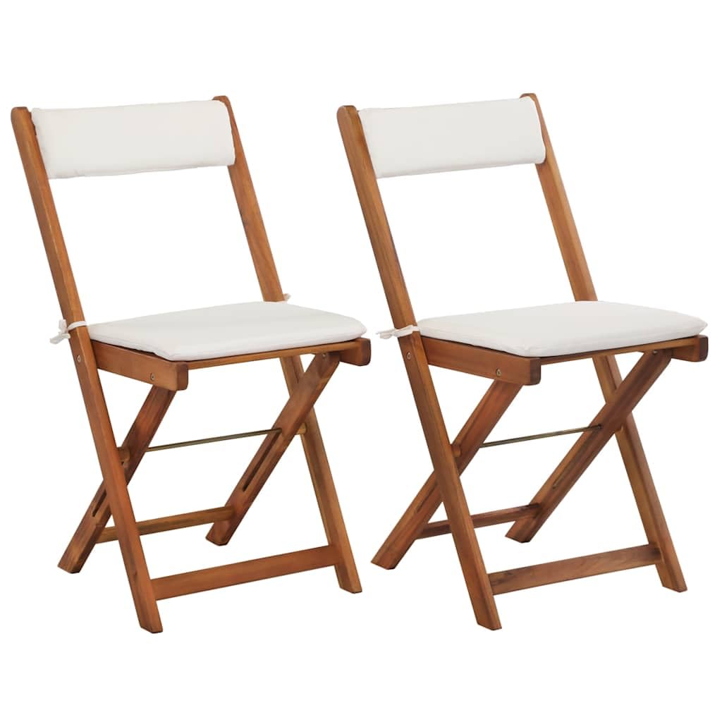 Ensemble de bistro pliable 3 pièces avec coussins en bois d'acacia massif