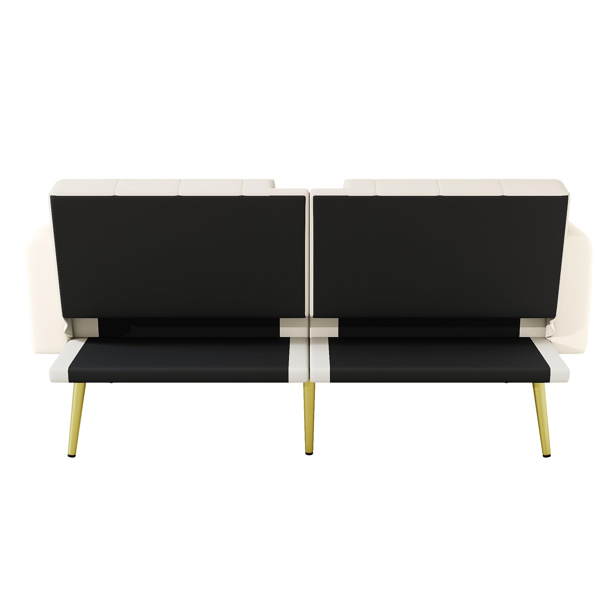 Divano letto doppio pieghevole, beige, 80 x 180 cm, con funzione sdraio, tre angoli di inclinazione regolabili e portabevande, adatto per soggiorno, camera da letto, camera degli ospiti