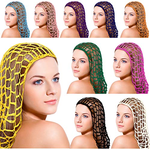 10 Pieces Mesh Crochet Hair Net Cap Soft Rayon Snood Hat Thick Short Long Hair Net Snoods Hair Cover Ornament for Sleeping (Mixed Color, M)