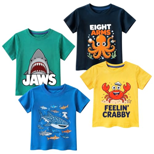 Image of DEEKEY Toddler Boys Shirts Short-Sleeve Little Kids t Shirts Boys' Tops, Tees & Shirts Graphic TEE Age for 2-7 Years 4-Pack