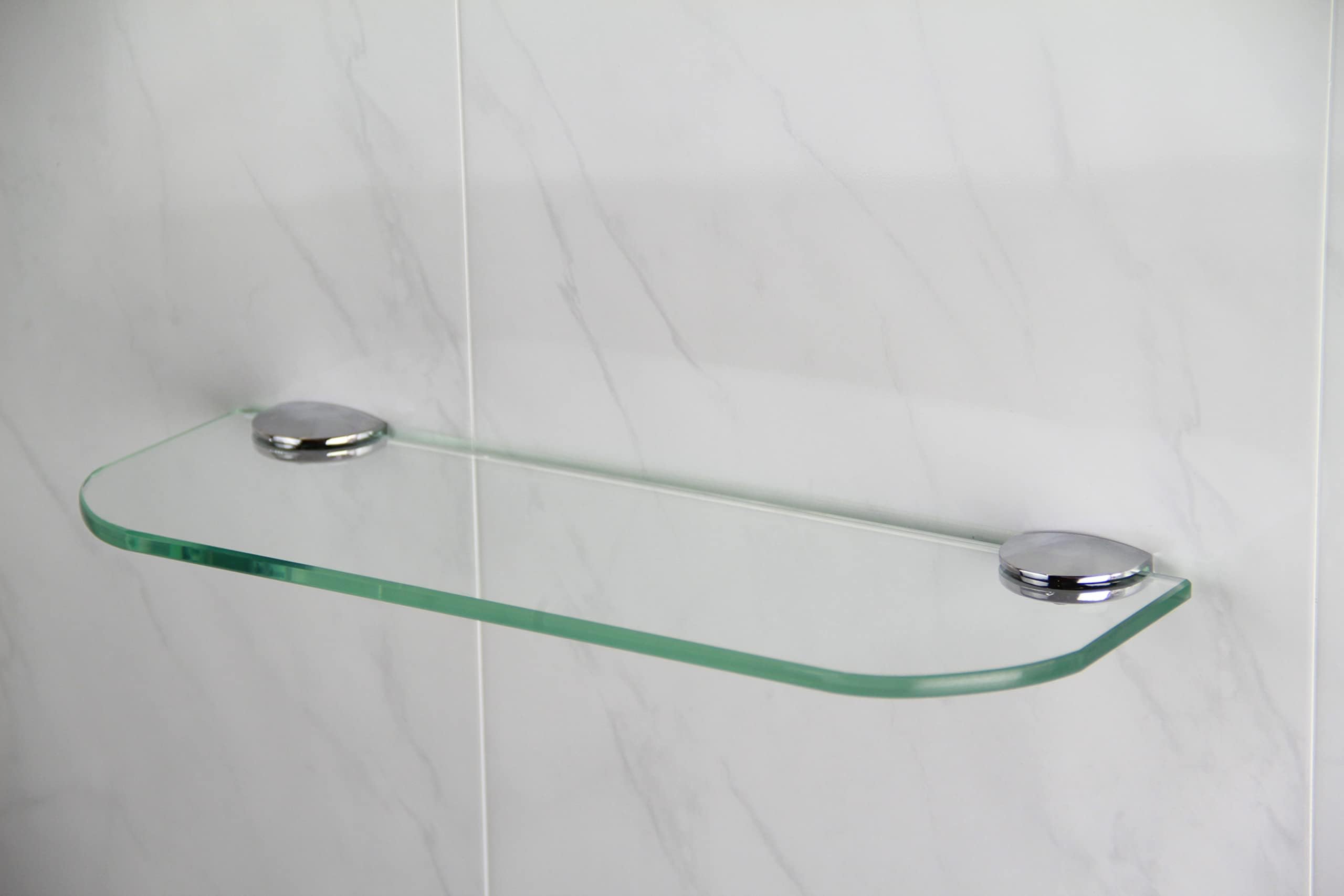 – Glass shelf with curved corners 3 sizes 300mm 400mm 500mm and 3 colours Clear White Black Bathroom Kitchen Bedroom (300mm x 100mm, Clear)