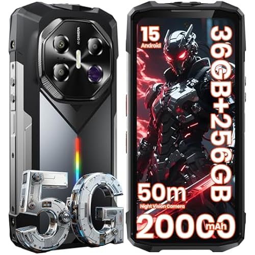 FOSSIBOT F113 Rugged Phone Unlocked 5G Android 15, 36GB+256GB/2TB Rugged Smartphone, Corning 3 6.78''FHD+120Hz Display 50MP Super Night Vision, 20000mAh Battery Waterproof Cell Phones (Silver)