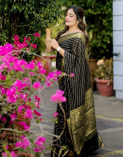 Image of SIRIL Women's Banarasi Kanjivaram Soft Silk Jacquard Saree with Unstitched Blouse Piece