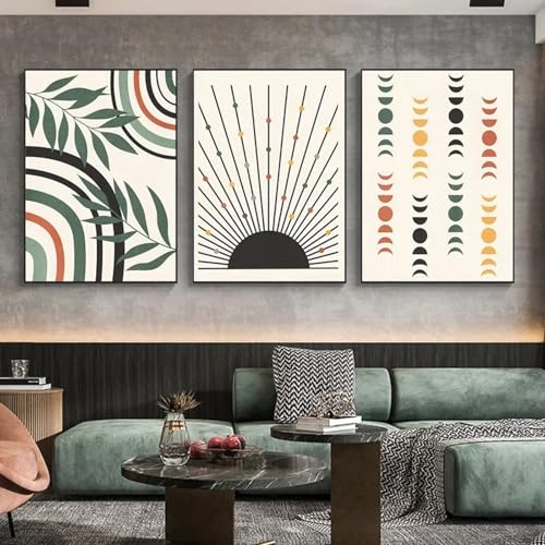 Peinture Abstrait Soleil Lune pour Mur Vide : Toile Boho Salon Effet Garanti