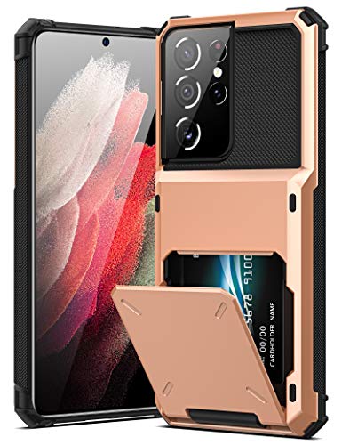 S21 Ultra Case, Jelanry for Samsung Galaxy S21 Ultra Wallet Case with Card Holder Slot Money Pocket Protective Shell Shockproof Rugged Anti-Scratches Cover Non-Slip Bumper Hybrid Phone Case Rose Gold