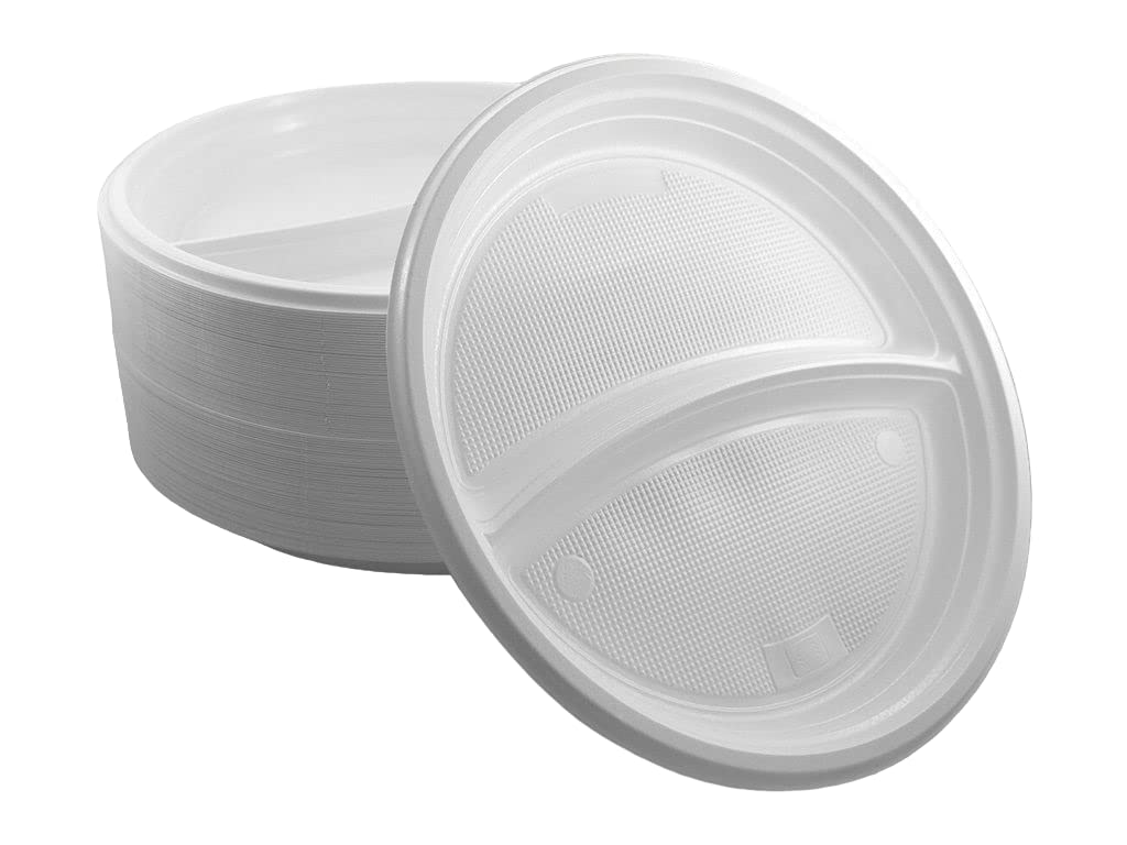 100 Stück 2-geteilt Menüteller Mehrweg Plastikteller Ø 22 cm Plastik Teller Kunststoffteller Spülmaschinenbeständig Wiederverwendbar reusable