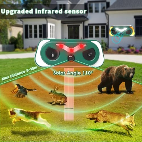 Katzenschreck Ultraschall, Solar Tiervertreiber Katzenvertreiber 2 Modi, Ultraschall Tierabwehr Hundeschreck Wasserdicht mit Bewegungssensor und Blinklicht für Garten Katzen, Hunde, Wildtiere
