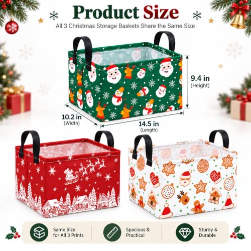 Image of Christmas Storage Baskets 3 Pack with Handles, Kids Laundry Hamper Storage Organizer Bin for Nursery Room,Rectangular Bins for Clothes, Toys and Holiday Gifts