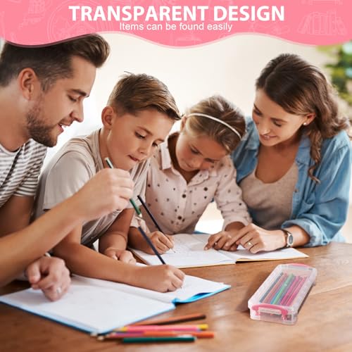 Image of Gueevin 24 Pcs Large Capacity Plastic Pencil Box Clear Plastic Pencil Case Crayon Box with Snap Tight Lid Watercolor Pen Storage Brush Organizer Drawing Tools Container (Pink)