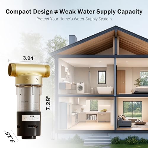 Image of Frizzlife 40 /100 Micron Spin Down Sediment Filter with Built-in Scraper, Reusable Whole House Pre-Filter for City /Well Water, Washing Machine, Flushable Filtration, BPA Free, 1 inch&3 /4 inch NPT