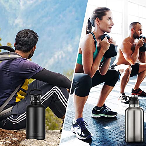 Maison Huis Double Wall Vacuum Water Bottle 64Oz Comes With 2 Available Lids, Keeps Beverage Hot And Cold, Half Gallon 304 Food Grade Stainless Steel Water Bottle For Workout Or Sports(Silver) #TOP6