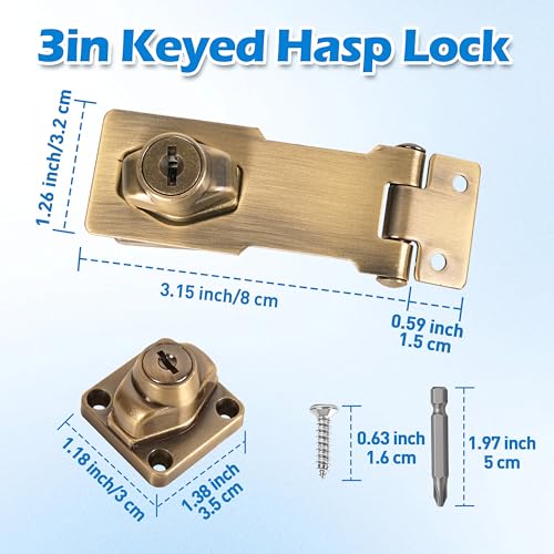 Image of 2 Pcs keyed Hasp Lock,3 inch keyed hasp Locks Twist knob keyed Locking hasp for Cabinet Small Door,Hasp Lock with Keys,Metal Safety Hasp Latches (2 Pcs Bronze, 3 inch)