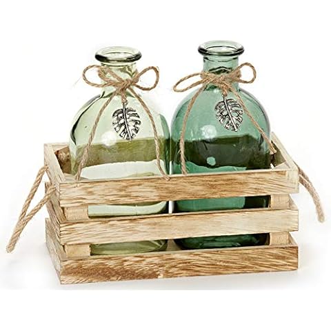 HEITMANN DECO Caja de Madera con 2 jarrones de Cristal Cover