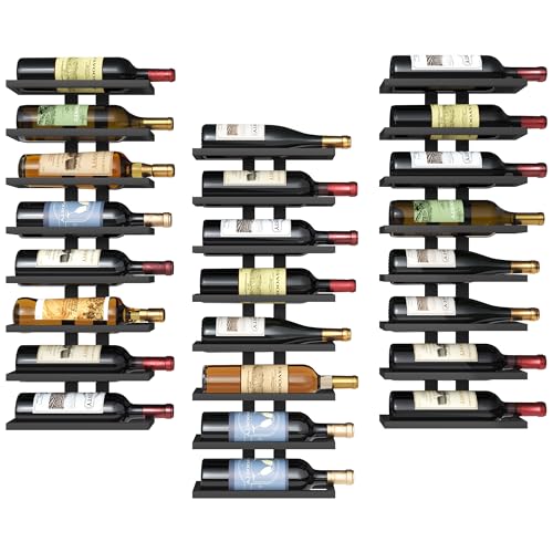 FAVOOSTY Botellero de pared 3pz, Botellero vertical, Estante para botellas con 8 niveles, 8 Botellas de Vino, Soporte para botellas, Estante de metal para botellas de vino, para comedor, bodega, Negro