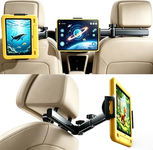 Image of Tablet Holder for Car, 3 in 1 Extension Arm Adjustable Car Headrest Tablet Holder Road Trip Essentials Back Seat Tablets Cars Mount Compatible with iPad Pro, Air, Mini, 4.7-11 inch Devices