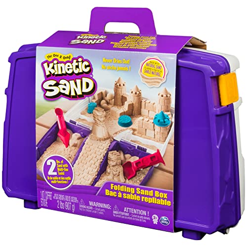 Kinetic Sand Folding Sandbox Comes with 2LBS of Non-Toxic Play Sand, 7 Tools and Activity Space Educational Creative Kid's Sensory Toys for Boys and Girls Aged 3+