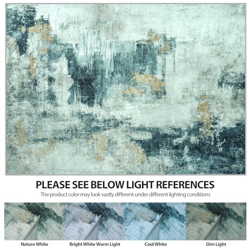 4x6 Area Rugs for Living Room Rug Washable: Abstract Rug for Dining Room Bedroom Carpet Non Slip 4 by 6 Indoor Modern Nursery Home Office Teal Grey Gold
